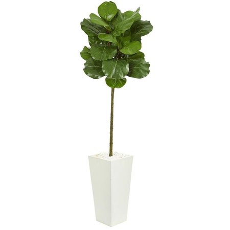 NEARLY NATURALS 5.5 in. Fiddle Leaf Artificial Tree in White Tower Planter 9215